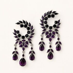 ⚜️ Elegant Purple and Black Statement Earrings